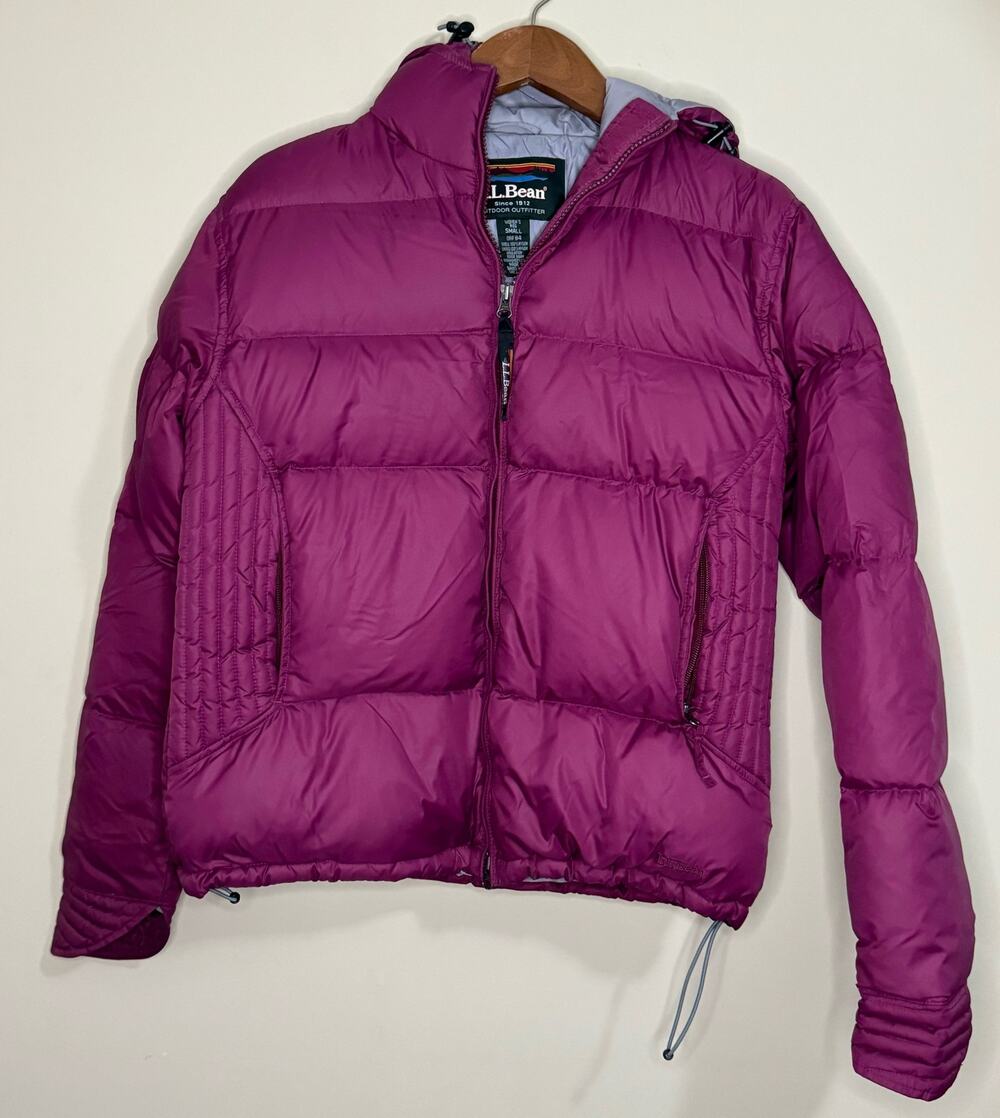 L.L. Bean Hooded Goose Down Puffer Coat Women's Small Purple Full Zip Pockets